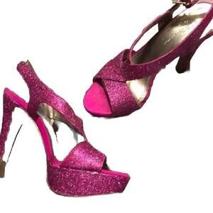 👠😎🩷Pink Glitter Open Toe Strappy Sandal Size 6